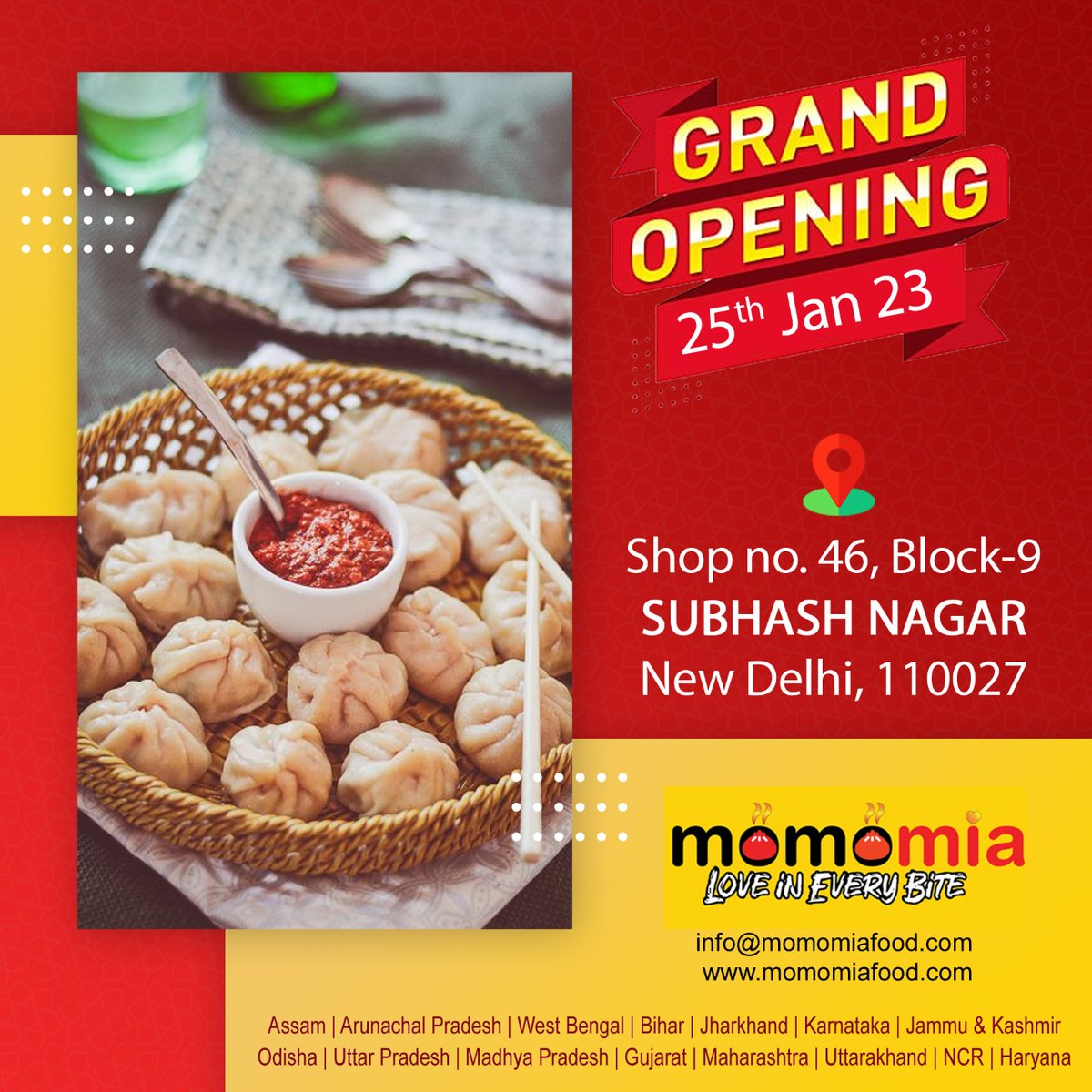 Grand Opening of Subhash Nagar Outlet, New Delhi!!!!!

Date - 25/01/2023

#momomia #momos #momo #momolover #subhashnagar #delhi #newdelhi #delhifoodblogger #delhifoodies #guwahati #guwahatifoodie #assam #startup #franchise #franchiseopportunities #franchiseopportunities #business