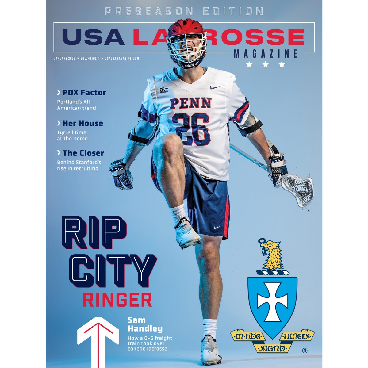 ICYMI: Congratulations to Sam Handley, PENNSYLVANIA 2022, on being named USA Lacrosse Magazine’s D-I Men's Preseason Player of the Year! Handley was recently featured on the January 2023 cover of USA Lacrosse Magazine. We are looking forward to cheering you on this season!