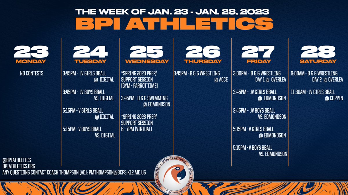 Here's this week's sports schedule- Let's Go Poly! 🎉
