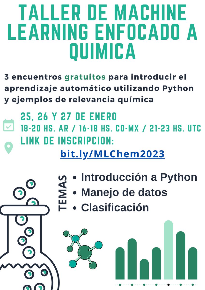 Diego Onna (@diegoonna) on Twitter photo En dos días vamos a dar un taller para introducir Machine Learning a personar que tienen conocimientos químicos. Anótense!
Link: bit.ly/MLChem2023
Info: pubs.acs.org/doi/10.1021/ac…
<a href="/BrenCohen13/">Bren</a> <a href="/DeborahShl/">Deborah</a> @emedemaur <a href="/EzeMorzan/">Ezequiel Morzan</a> <a href="/FioriniGuille/">Guillermo Luciano Fiorini</a> <a href="/luciosfra/">Lucio</a> <a href="/soy_MAC/">Marianita</a>
<a href="/LatinXChem/">LatinXChem</a> En dos días vamos a dar un taller para introducir Machine Learning a personar que tienen conocimientos químicos. Anótense!
Link: bit.ly/MLChem2023
Info: pubs.acs.org/doi/10.1021/ac…
<a href="/BrenCohen13/">Bren</a> <a href="/DeborahShl/">Deborah</a> @emedemaur <a href="/EzeMorzan/">Ezequiel Morzan</a> <a href="/FioriniGuille/">Guillermo Luciano Fiorini</a> <a href="/luciosfra/">Lucio</a> <a href="/soy_MAC/">Marianita</a>
<a href="/LatinXChem/">LatinXChem</a>