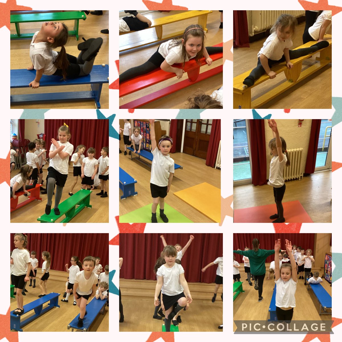 FRISroom13's tweet photo. Weโve been travelling across benches using different gymnastics techniques and balances. We then jumped off using a variety of tuck, straddle and pike jumps. Not forgetting our safe landing and finishing positions! ๐
๐คธโโ๏ธ๐ฝ #frispe https://t.co/Xq2hyYUI92