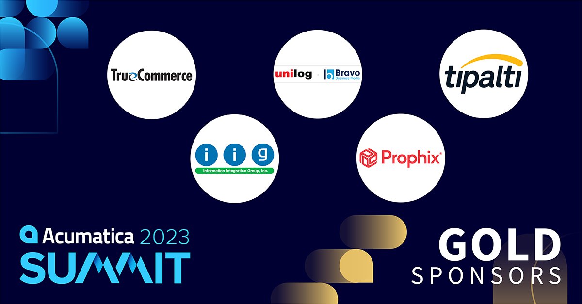 Thanks again to #AcumaticaSummit Gold Sponsors <a href="/TrueCommerce/">TrueCommerce</a>, <a href="/Unilog1/">Unilog</a>, <a href="/tipalti/">Tipalti</a>, IIG, and <a href="/prophix/">Prophix</a> for supporting our 2023 event!

Learn more about our sponsors: acumati.ca/3VFTIpE
