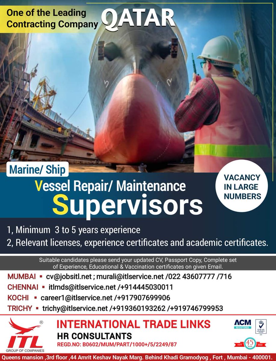 JOB VACANCY FOR #qatar 

 #oilfield #oil #sea #ocean #onshore #maritime #lifeatsea #ship #engineer #supervisor #qcjobs #qcinspector #fishinglife #saltwaterfishing #oilfieldlife #saltlife #engineering #sealife #marine #offshoredrilling