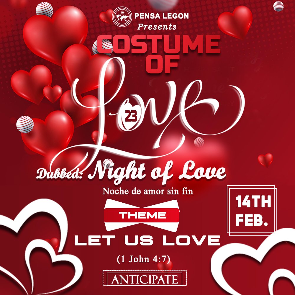 pensaugofficial's tweet photo. ♥️♥️♥️♥️♥️♥️♥️

*Christ in You!!!!*

It's almost that time of the year where we meet together to fellowship 🥳🎊🎊and share Love in a Godly manner.  

#Night of Love 
#14thFebuary
#You don't want to miss this🤩🤩🤩 https://t.co/fJ2xWiTVtw
