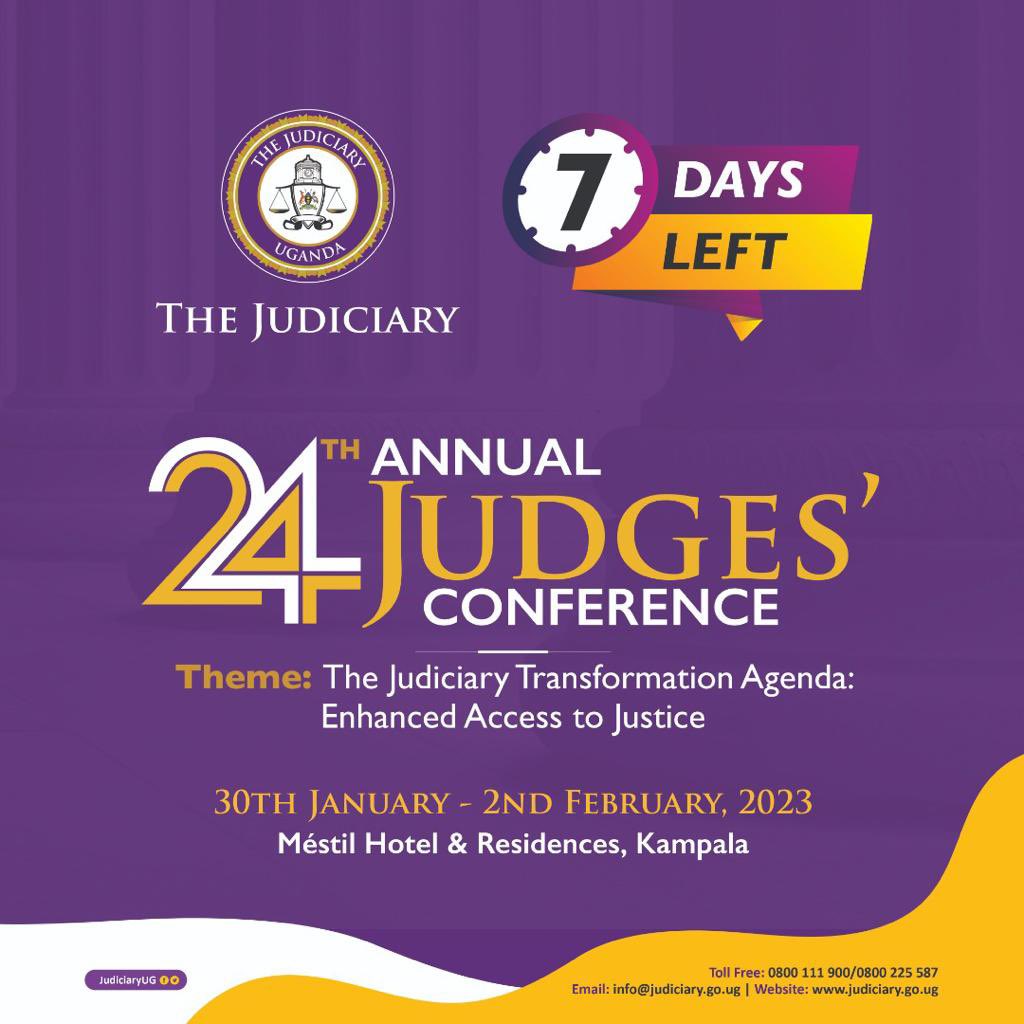 JudiciaryUG's tweet photo. 7 days left to the 24th Annual Judges’ Conference ( 30th January- 2nd February 2023) https://t.co/hn4JRTnZab