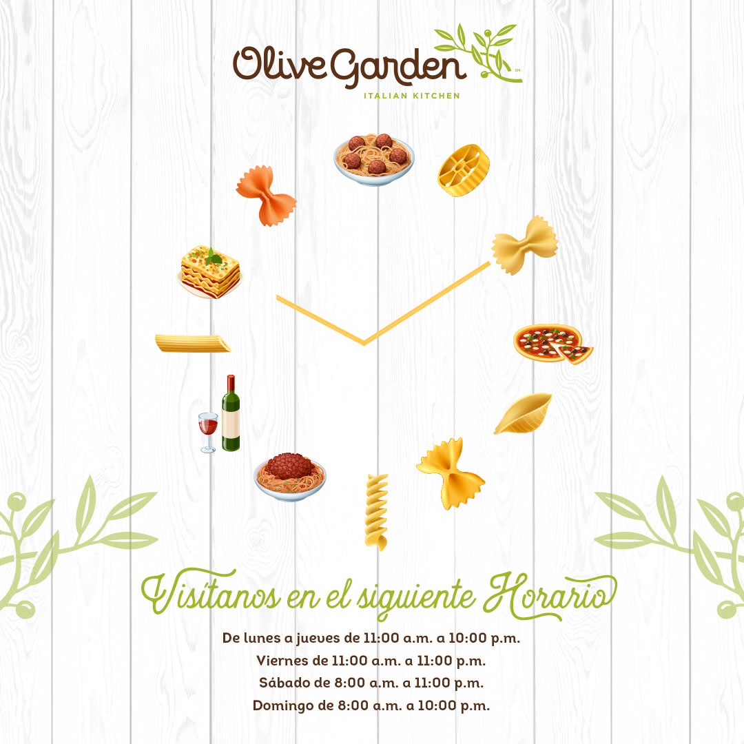 OliveGardenSV's tweet photo. Te compartimos nuestro horario, en #OliveGarden te esperamos cada día con los brazos abiertos. 🌿⏰ https://t.co/DlpuENIlZk