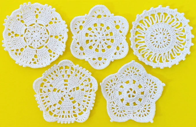 ドイリーも好きでよく編みます巻貝の化石ドイリーたけのこドイリー雪の結晶ドイリー花いろいろドイリー#編み物 #ドイリー #crochet #doily 