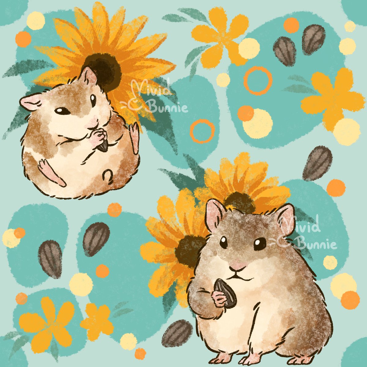 poppybeckyart's tweet photo. I’ve been wanting to try surface pattern design for a while so I made some samples, what do you think? I’ve really enjoyed the process so far 💖 #illustration #hamster https://t.co/V2kYPTfaP4