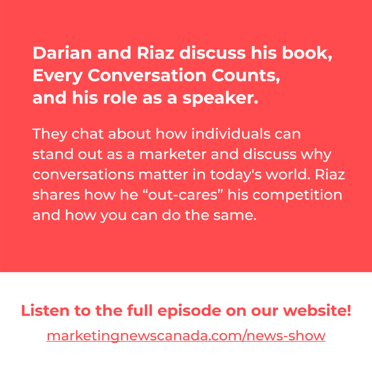 Previously on Marketing News Canada, @dariankovacs interviewed @RiazMeghji, human connection speaker, moderator, and author! Darian and Riaz discussed his book, Every Conversation Counts, and his role as a speaker. Hear more about Riaz: ow.ly/9Gf350MetBh