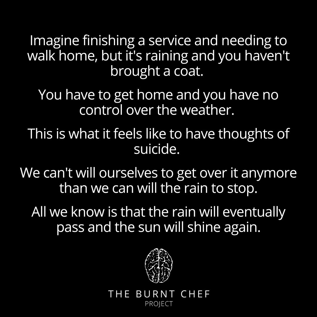 burnt_chef's tweet photo. 𝗦𝘂𝗶𝗰𝗶𝗱𝗲 𝗶𝘀 𝗻𝗼𝘁 𝗮 𝗰𝗵𝗼𝗶𝗰𝗲.

Let’s ensure we view people in emotional crisis similarly to those with a physical injury – with care, compassion and a plan for recovery.

#suicideawareness #suicideprevention #emotionalwellbeing #mentalhealthstigma https://t.co/sZe8Yy5e56