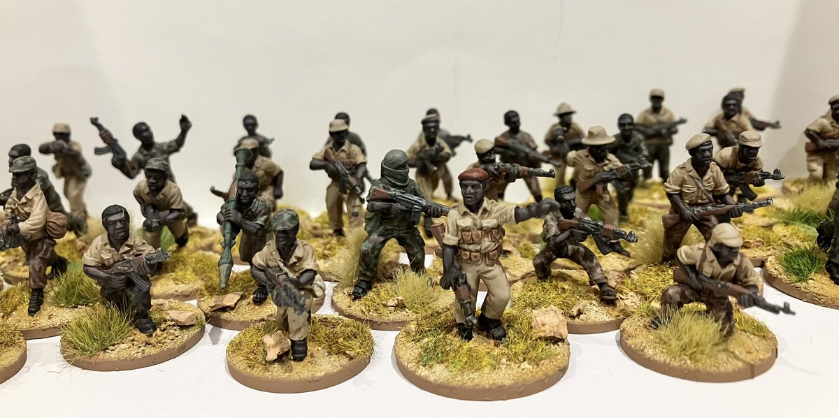 gareth_lane's tweet photo. Bush Wars - 50 ZANLA Infantry. Until about 1971, ZANLA's strategy was based on direct confrontation with the Rhodesian Security Forces, but from 1972 onwards, it adopted the guerrilla tactics that had been used with success by the Mozambique Liberation Front.
#28mm #BushWars https://t.co/vAHweQFTYQ