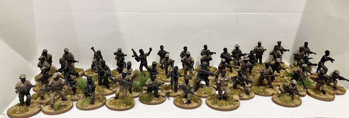 gareth_lane's tweet photo. Bush Wars - 50 ZANLA Infantry. Until about 1971, ZANLA's strategy was based on direct confrontation with the Rhodesian Security Forces, but from 1972 onwards, it adopted the guerrilla tactics that had been used with success by the Mozambique Liberation Front.
#28mm #BushWars https://t.co/vAHweQFTYQ