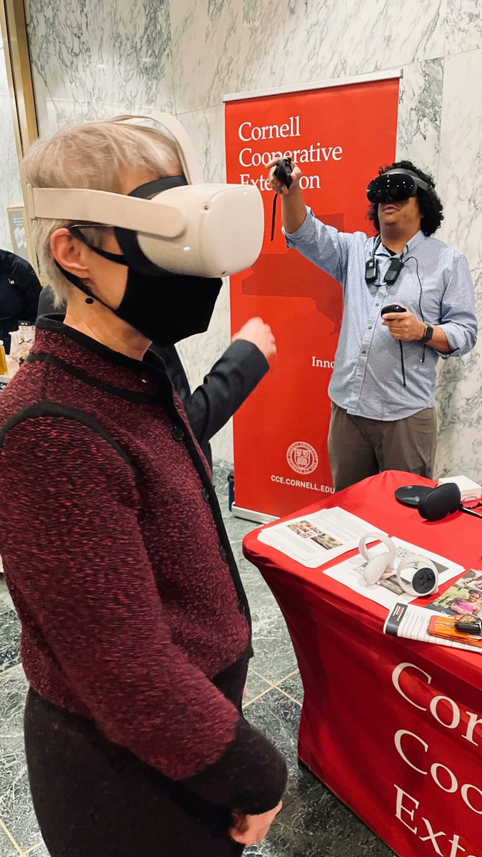 ccecornell's tweet photo. More than 50 CCE executive directors gathered in Albany today to meet with state Senate and Assembly members. Thank you Senator @RachelMayNY for exploring our immersive virtual reality tour of Red Hook Farm, Nellie’s Knoll Creamery and the @CCEBroome Taste NY store. #CCEImpacts https://t.co/VmQQ5MjKiR