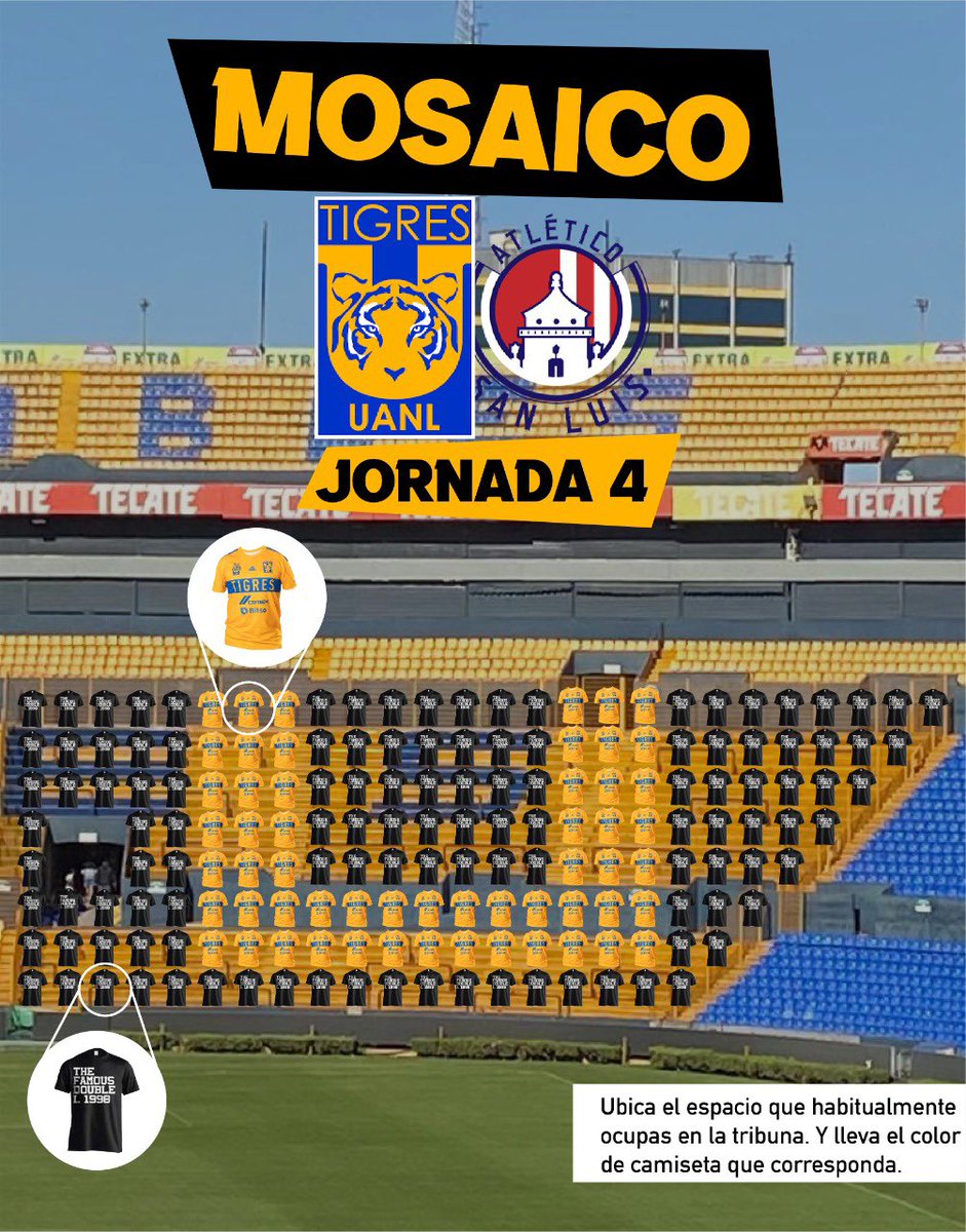 LIBRESYLOKOS's tweet photo. Vamos a seguir metiéndole color a la cancha más pasional de México.
Acude al partido de este sábado de amarillo o de negro según el espacio que ocupes habitualmente en la tribuna, recuerda que estos mosaicos los estamos realizando con el color de la camiseta 🇸🇪💪🏼🇸🇪 https://t.co/oalJSccnr2