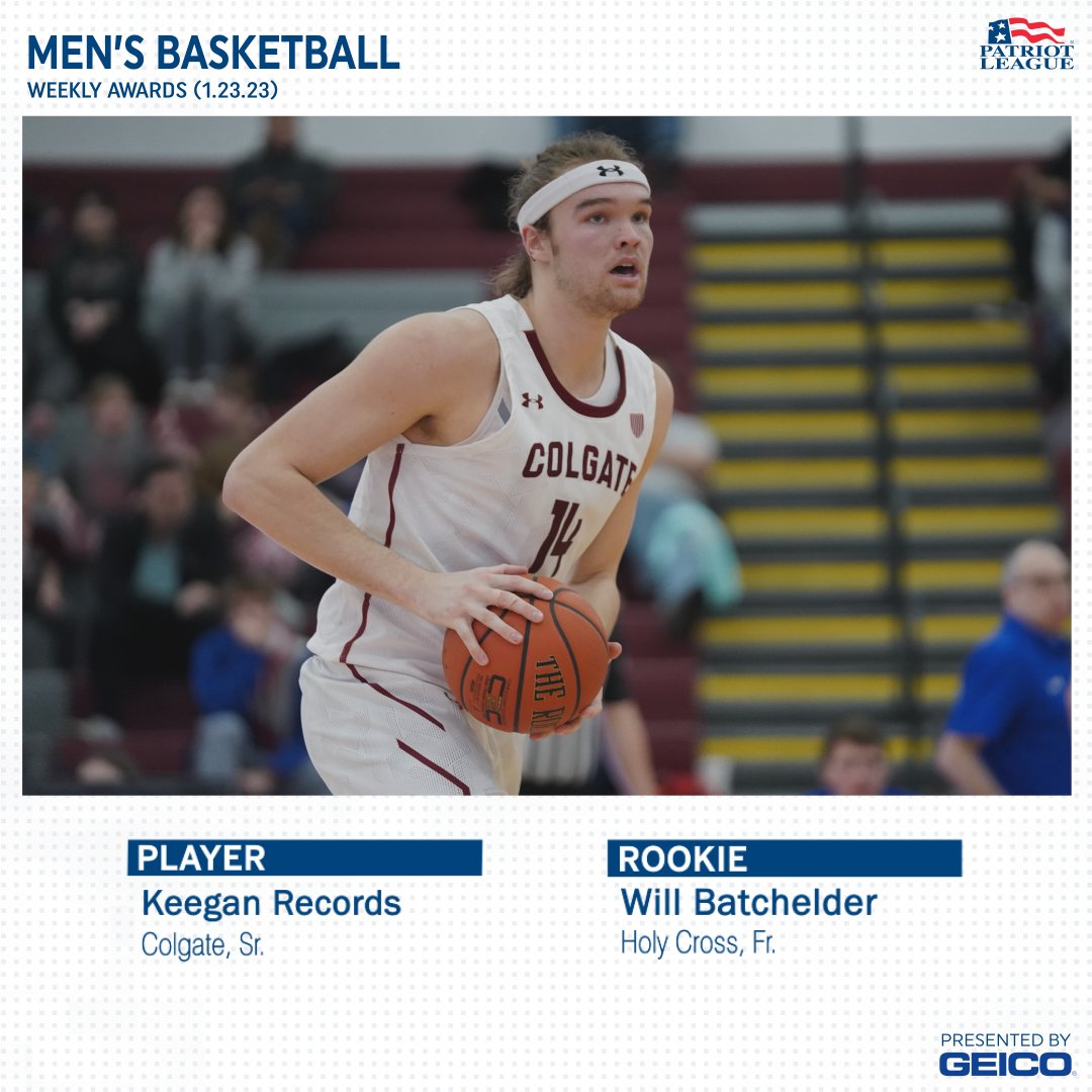 𝗣𝗮𝘁𝗿𝗶𝗼𝘁 𝗟𝗲𝗮𝗴𝘂𝗲 <a href="/GEICO/">GEICO</a> 𝗠𝗲𝗻'𝘀 𝗕𝗮𝘀𝗸𝗲𝘁𝗯𝗮𝗹𝗹 𝗪𝗲𝗲𝗸𝗹𝘆 𝗔𝘄𝗮𝗿𝗱𝘀

Colgate’s Records and Holy Cross’s Batchelder claim weekly honors

🔗 bit.ly/3wmjVyH