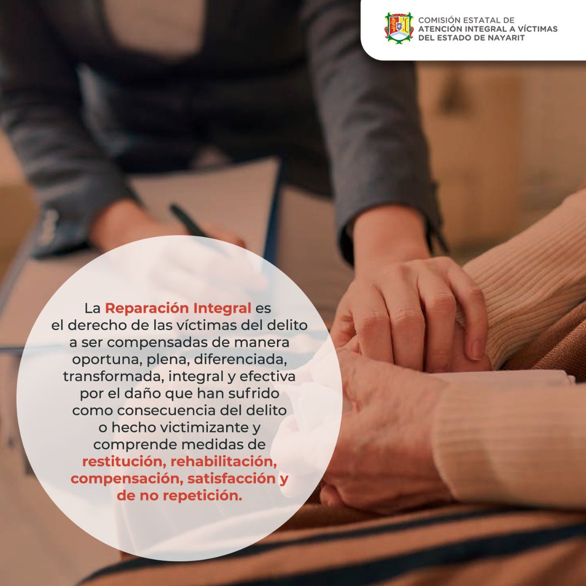 ComisionEstatal's tweet photo. 🔴La reparación integral comprende las medidas de restitución, rehabilitación, compensación, satisfacción y garantías de no repetición, en sus dimensiones individual, colectiva, material, moral y simbólica. https://t.co/BbdgSelPm4