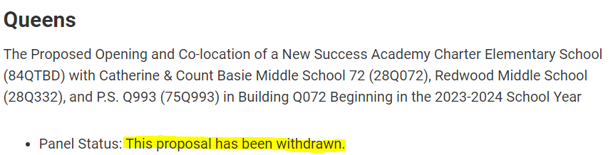 School communities at three campuses in Queens and the Bronx united to say NO to proposals to force co-locations of Success Academy charter schools with their vibrant campuses — AND THEY WON! ✊