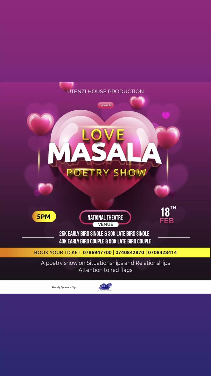 BabiryeHindu's tweet photo. Remember Dangote's anthem..
I know you do
Now in a loud voice....
Allow me
To allow us
To showcase to you
The only love show in town this February 
Come 18th february
Dont forget to tell a friend to tell a friend
#lovemasala 
@UtenziPoets https://t.co/JPER1yHLpo