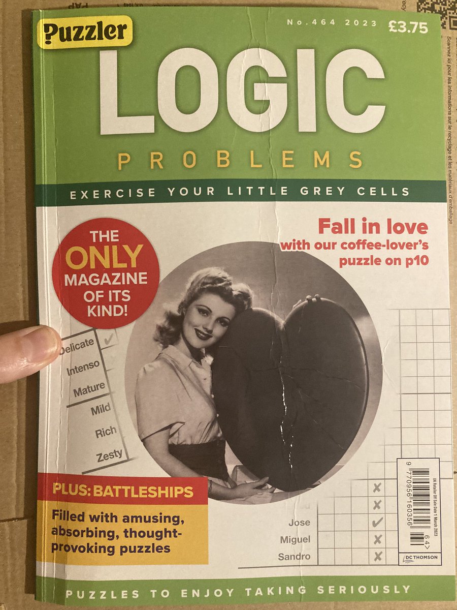 Pinkvelvet33's tweet image. I love it when my monthly subscription of #logicproblems drops through my letterbox #logicpuzzles #puzzles