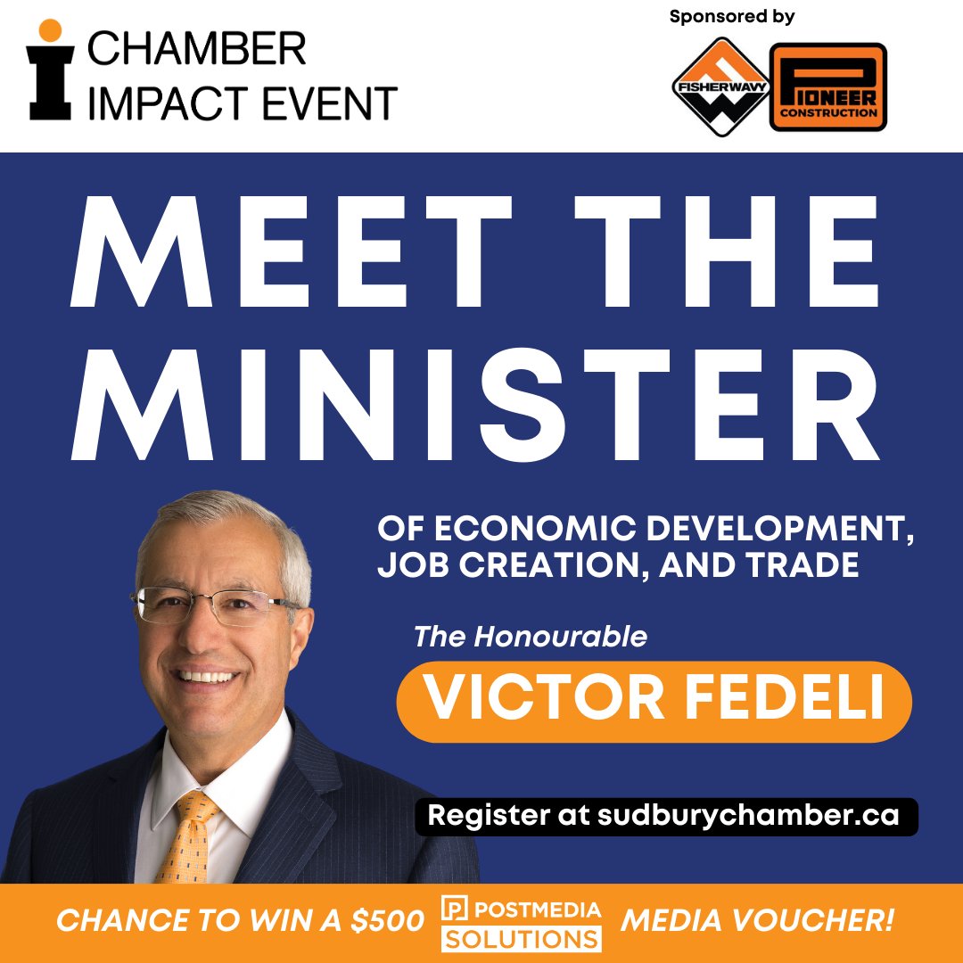 🗓 Monday, February 6th
⏰ 12:00 pm - 2:00 pm
📍 Radisson Hotel, 85 Ste. Anne Road 
🏷 $60 members | $90 general admission 

Thank you to our promotional sponsor: 
Canadian National Railway

Register here! ⬇️

sudburychamber.ca/event-registra…