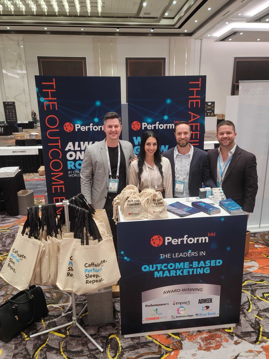 performcb's tweet photo. Day 1 of Affiliate Summit West has officially popped off! 🍾 If you haven't yet, stop by Table #1141 in the Meet Market to meet with our team &amp; learn how Perform[cb] can take your customer acquisition strategy to the next level. #affiliatesummitwest #outcomebasedmarketing https://t.co/fd4QkwJW3q
