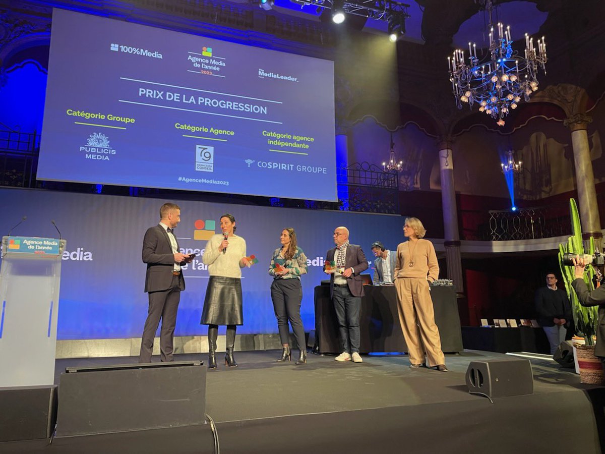 KantarFR's tweet photo. Nous sommes ravis de remettre le Prix de la Progression à l’Agence 79 dans la catégorie Agence, à Publicis Media dans la catégorie Groupe et à CoSpirit dans la catégorie Agence indépendante #AgenceMedia2023 @FDORE2 @100media_fr https://t.co/Fo2XDXVvwc