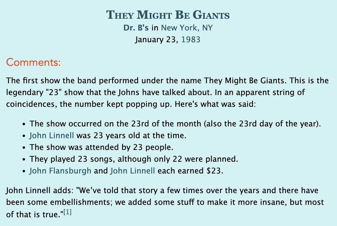 tmbw's tweet photo. Today marks the 40th anniversary of the very first show that @tmbg performed under the name "They Might Be Giants."
Many strange coincidences involving the number 23 surround this show, which took place on January 23, 1983 at Dr. B's, 77 Greene Street, SoHo, NYC. #TodayInTMBG https://t.co/iRZlkCbqgH
