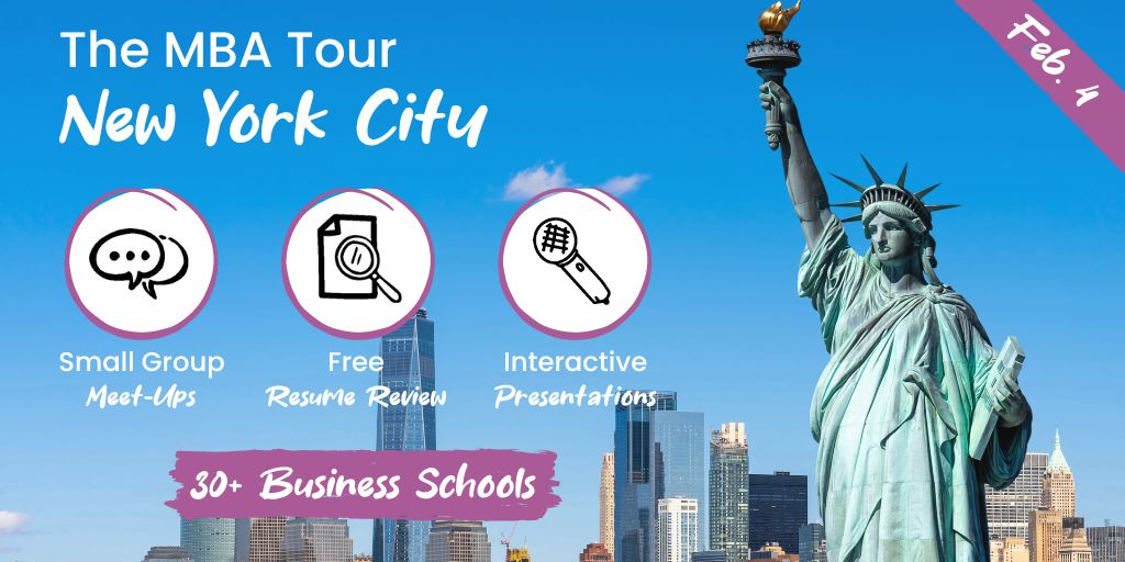 Meet 30+ of the world's leading business schools all in one place at The MBA Tour New York City! Join small group meetings, get your resume professionally reviewed, attend interactive talks and presentations, and grow your network.

Register now for free: bit.ly/3kELpwQ