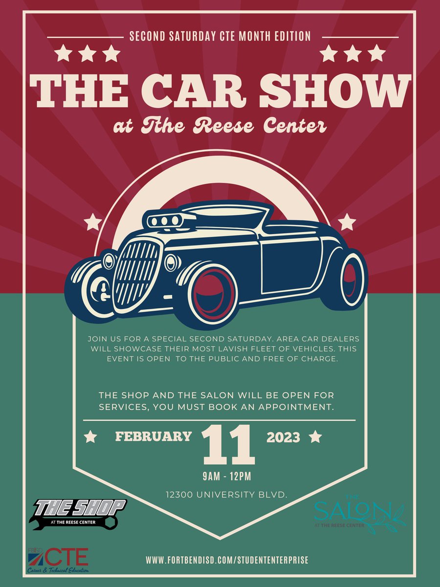 FBISD_CTE's tweet photo. Who is ready for CTE's first annual car show! Visit the link for details, https://t.co/O95OIyymYX !🚗🏎️ https://t.co/K3NEmXLqSE