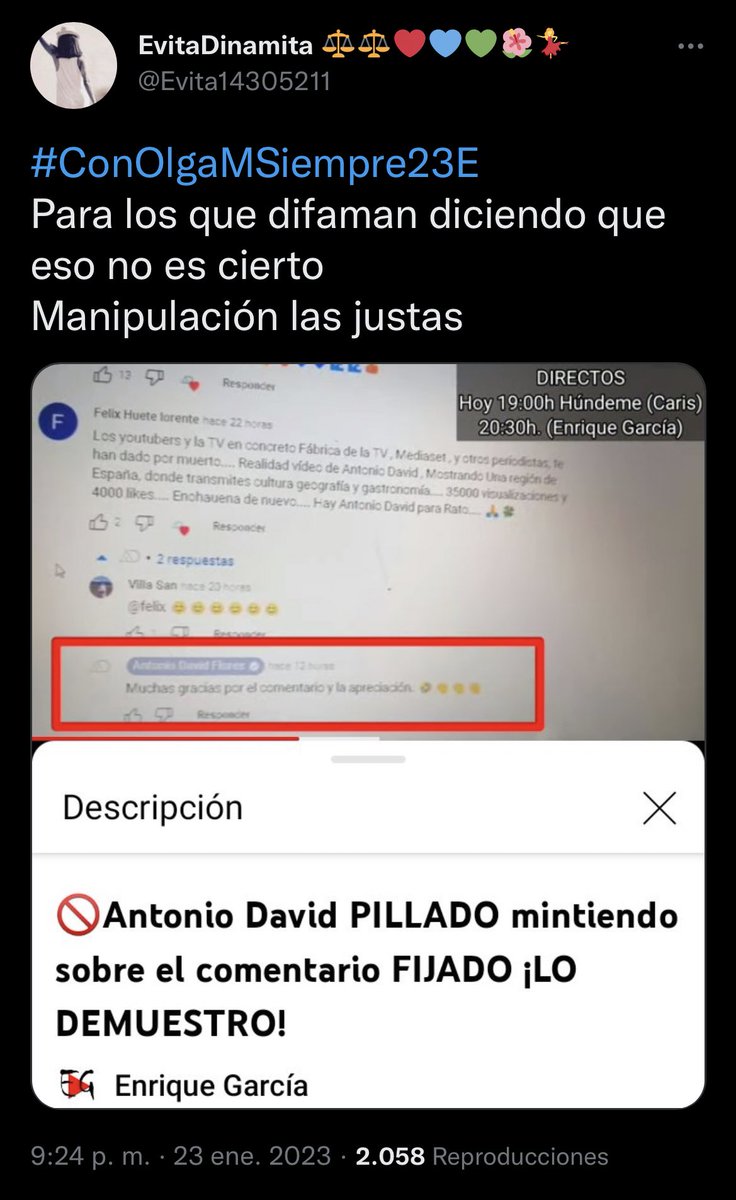 javioliveira's tweet photo. Huída hacia delante de la difamadora. Publica una captura donde ella misma muestra que el comentario al que responde @adavidflores no es el mismo que se fijó 🤦🏻
La gente se lo está diciendo en las respuestas y ella sigue terca, no se disculpará. Como todos los que la rodean. https://t.co/kVOwyVY6Rh