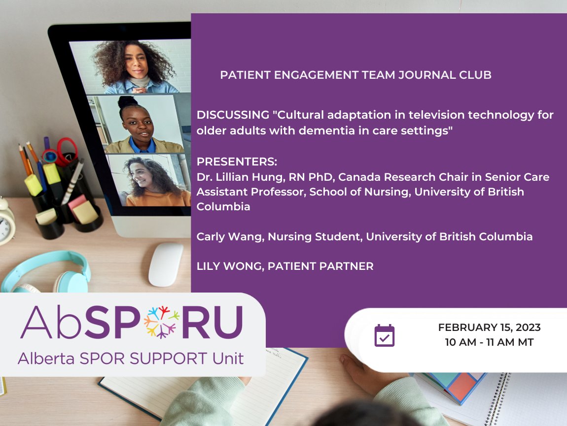 Next PE Journal Club will be interesting!  "Cultural adaptation in television technology for older adults with dementia in care settings" Want to read the article? bit.ly/3HzGGWB
Register here: bit.ly/3JqYl47
