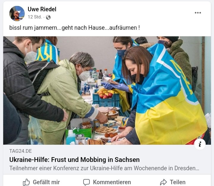 stoppmissbrauch (@stoppmissbrauch) on Twitter photo #Rechtsextremist & Vorstandsmitglied Uwe #Riedel von der #rechtsextremen #Obdachlosenhilfe #Dresden hetzt gegen #Flüchtlinge aus der #Ukraine. #FCKNZS #fckafd @watchingyou81 <a href="/AZeckenbiss/">Antifa Zeckenbiss💯</a> <a href="/Schmanle/">Annalena Schmidt</a> @dd_nazifrei2 <a href="/saechsischeDE/">Sächsische.de</a> #Rechtsextremist & Vorstandsmitglied Uwe #Riedel von der #rechtsextremen #Obdachlosenhilfe #Dresden hetzt gegen #Flüchtlinge aus der #Ukraine. #FCKNZS #fckafd @watchingyou81 <a href="/AZeckenbiss/">Antifa Zeckenbiss💯</a> <a href="/Schmanle/">Annalena Schmidt</a> @dd_nazifrei2 <a href="/saechsischeDE/">Sächsische.de</a>