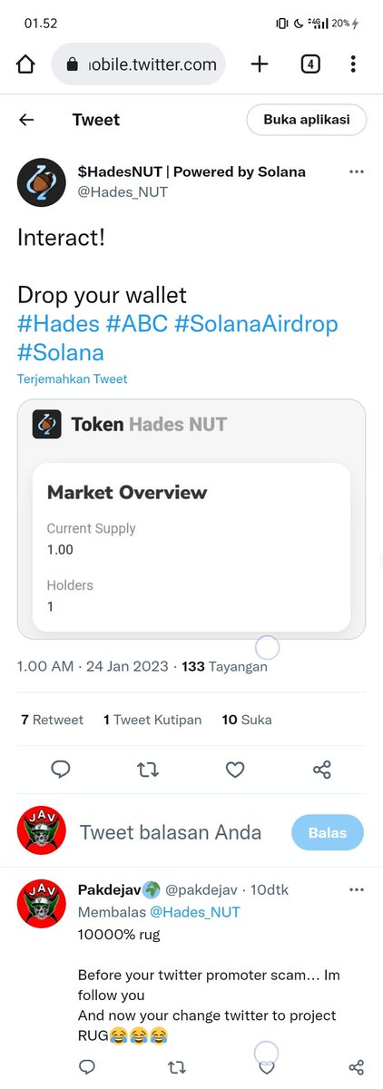 pakdejav's tweet photo. ❌WARNING❌

Dont buy
10000% project RUG

#Solana 
#SolanaAirdrop
#Hades 
#ABC https://t.co/RIPI6ADCQT