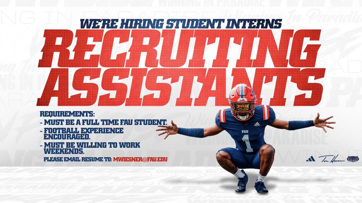 Interested in a career in sports?🚨

We’re hiring recruiting student interns! 

Please email resume to: mwiesner@fau.edu