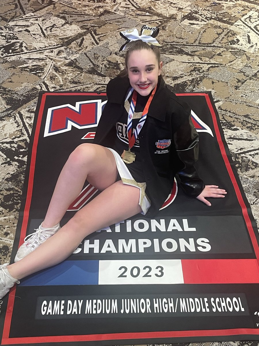 2023 NCA Champions Baley Middle School!! I am proud of my squad, we went out and put it all on the mat!! What a year! #baleybulldogs #NCAcheer #RoyseCity #captain