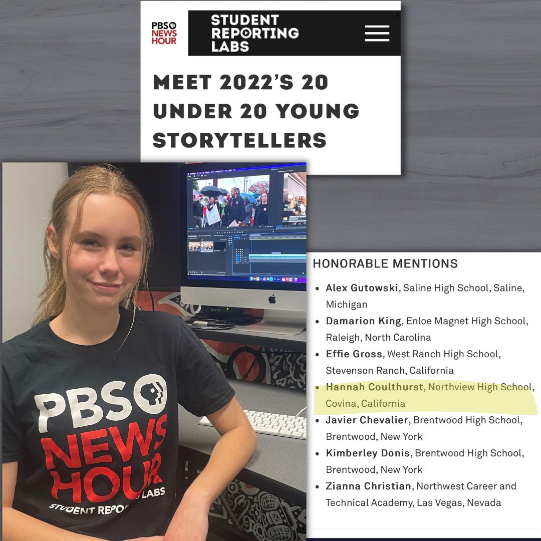 Congratulations to <a href="/VikingVision/">VVN</a> student journalist extraordinaire Hannah for being named as an honorable mention by <a href="/ReportingLabs/">PBS News Student Reporting Labs</a> 20 under 20!