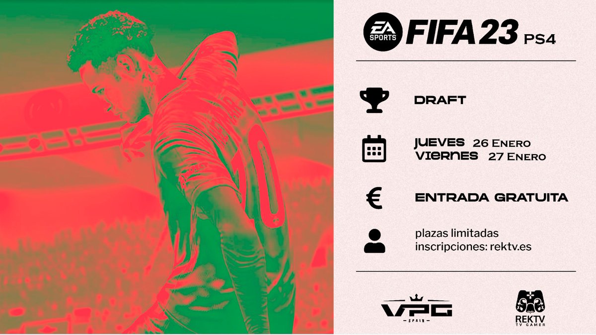 ✍️ INSCRIPCIONES DRAFT PS4: 

Nuevo draft de la mano de <a href="/VPG_Spain/">Virtual Pro Gaming España</a> , <a href="/Lynx4K_ESPORTS/">Lynx4K 🦊</a>
y <a href="/RekTv_Es/">REKTV</a>.

Discord: discord.gg/EBpUQegP

Inscripción: 

rektv.es/draft-fifa-ps4/