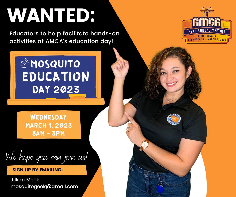 Calling all #MosquitoControl Educators! Planning is underway for #EducationDay and we need your help on Wednesday, March 1st. Sign up today! (See flyer for details) #AMCA2023 #EducationProgram #PublicHealth