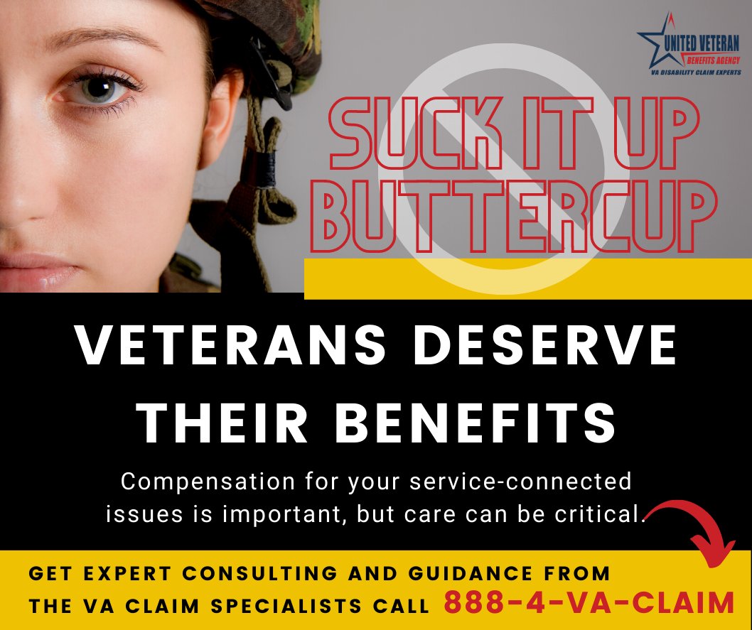 Suck it up, Buttercup is NOT a mantra Veterans should embrace. Times have changed and so should your way of thinking.
 #uvba #VABenefits #Veterans #supportingveterans #veteranssupportingveterans #Veteran #help #va #VeteransFirst #veteransusa #supportourveterans #militaryveterans