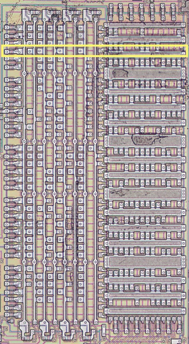 A closeup of the Translation ROM on the die. It is a grid-like structure of transistors.