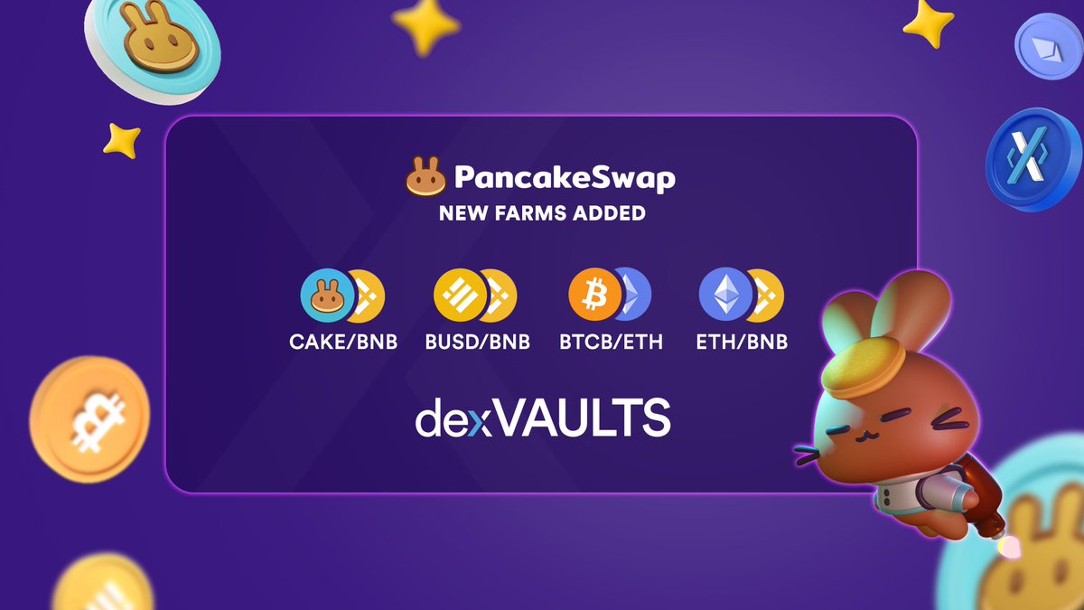 DexFinance's tweet photo. Great news for @PancakeSwap fans! 

All PCS farms with >$100k TVL are now listed on https://t.co/4HijlfOFdM! 🔥🔥

Join a vault or create your own and earn up to 226% APY by staking up to 3 different yield farms.

Time to boost your #crypto earnings! 🚀

#dexVAULTS #PancakeSwap https://t.co/BHfgTCvRhc