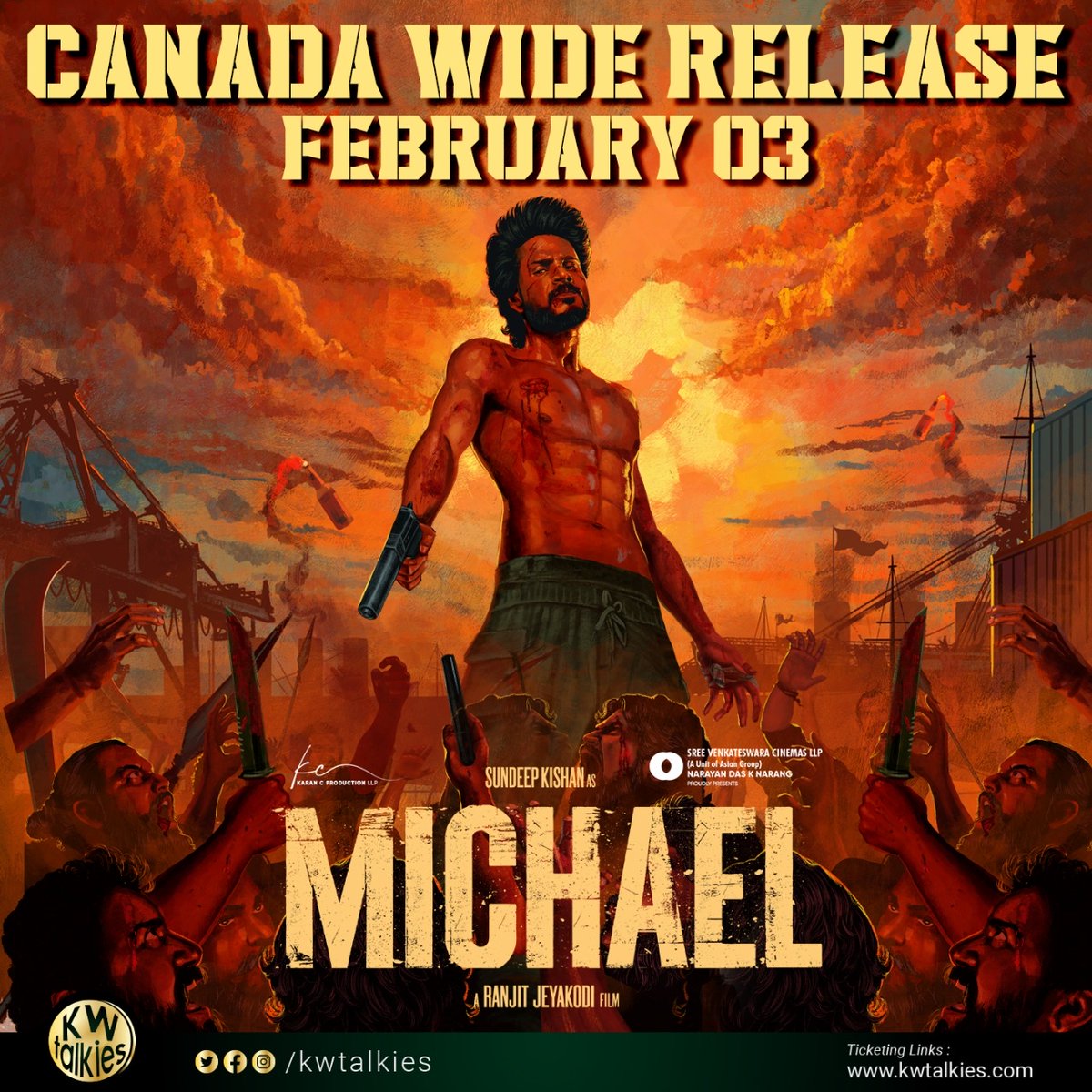 Lokesh Kanagaraj presents #Michael

Solid & Power Packed Movie with a perfect blend of Action and Emotion 🔥

Hitting Screens across 🇨🇦 from Feb 3rd! 

Teaser: buff.ly/3wo3xhf

#SundeepKishan #GowthamVasudevMenon #VijaySethupath
#KWTalkies #KWTRelease
#MichaelFromFeb3rd