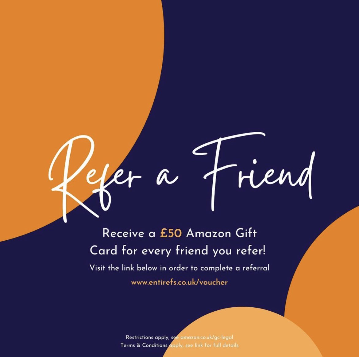 EntireFS's tweet photo. For every new client you refer to Entire FS who proceeds with a Mortgage, Lifetime Mortgage or Insurance related product, we will send you a £50 Amazon Gift Card.

Visit the link below and fill in the necessary details in order to complete a referral: 
https://t.co/f0tXlu3hX9 https://t.co/Qh12LwEstS