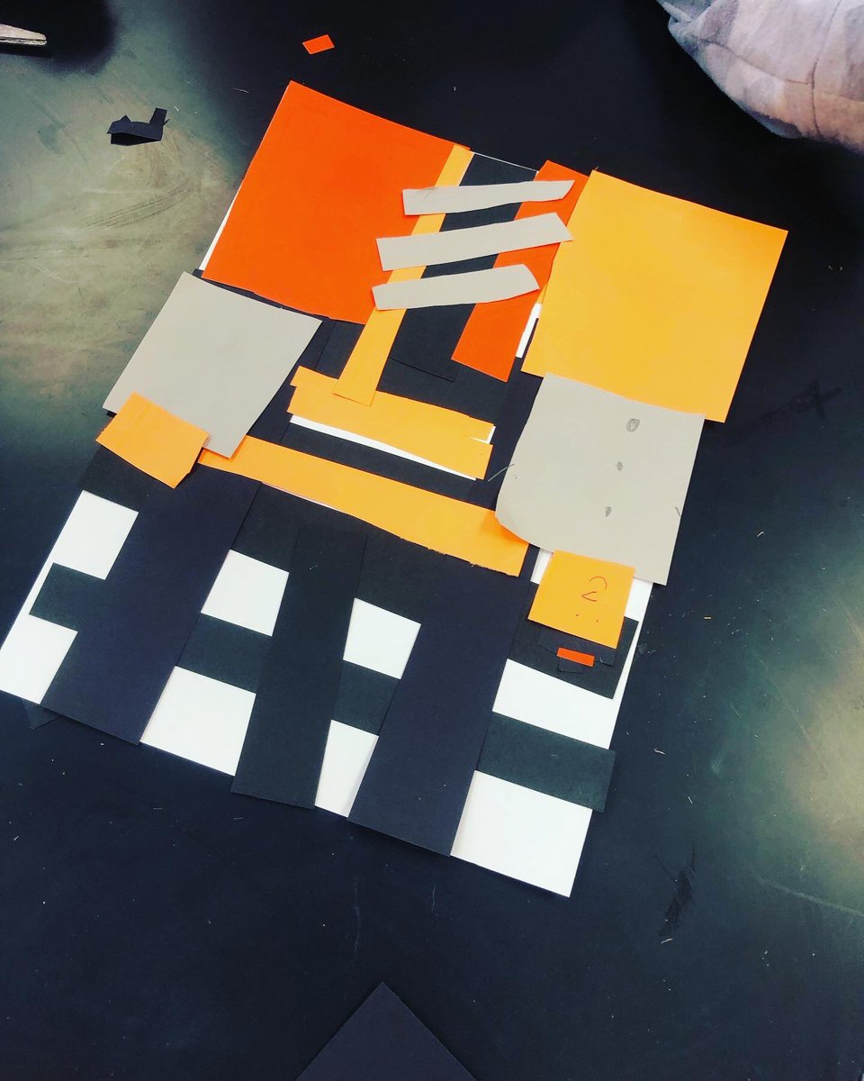 BES__Art's tweet photo. 1st grade is creating Mondrian collages with a Bengals twist #whodey #art #inquire #create #inspire #arthistory @Bengals https://t.co/JmhL2f5Suz