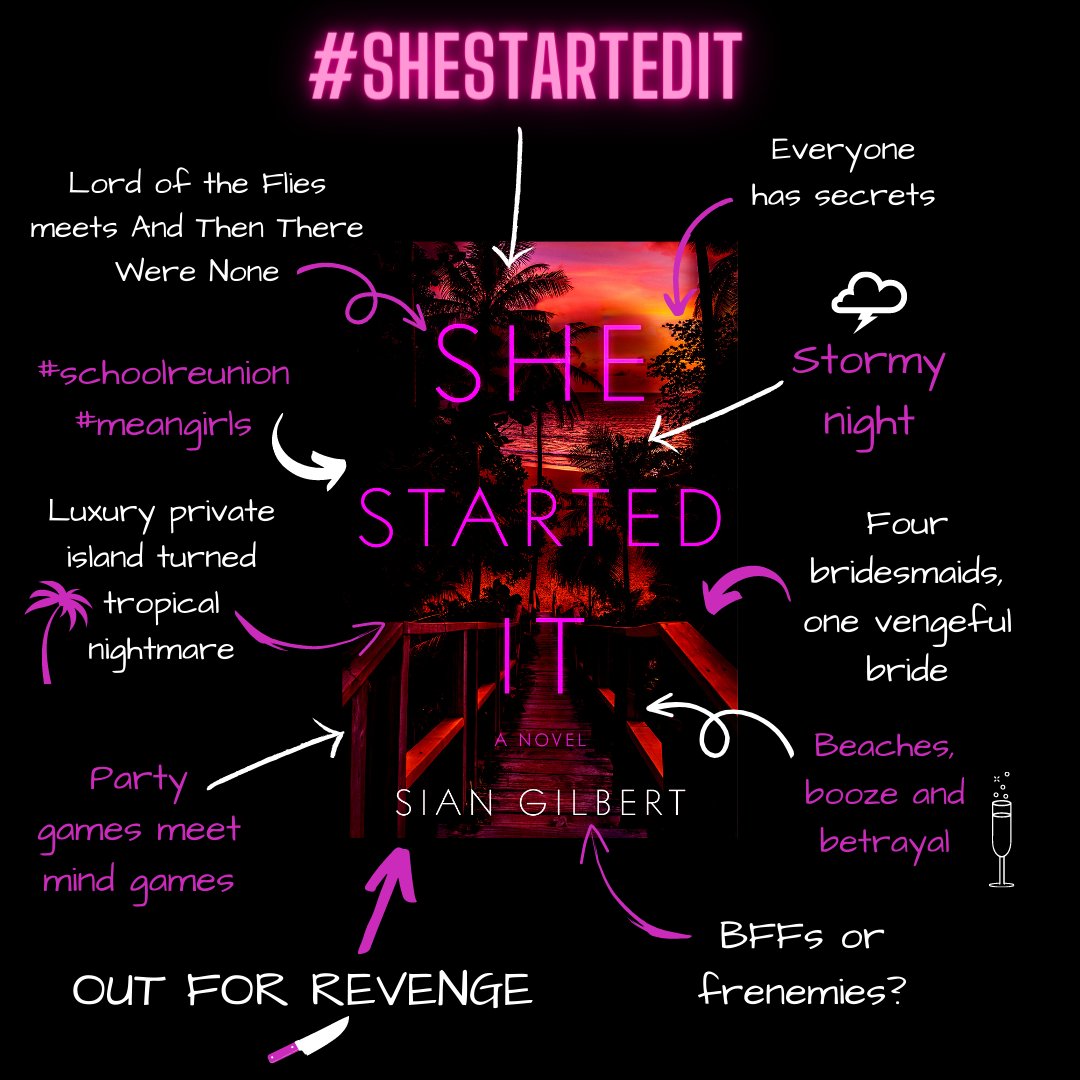 SianMGilbert's tweet image. #SHESTARTEDIT 😈👰‍♀️🌴🔪
Adult Thriller coming June 13th, 2023.
Preorder/add on Goodreads now: linktr.ee/sianmgilbert
The party of a lifetime is nothing like what they expected...