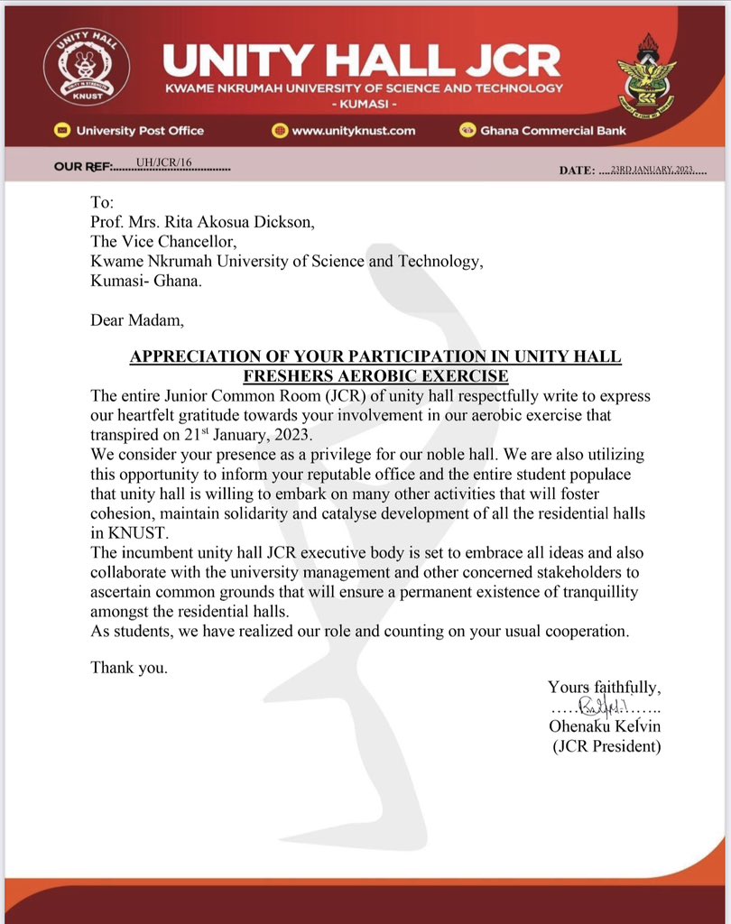 Dear continentals,

This is an official appreciation message to the Vice Chancellor of <a href="/KNUSTGH/">Kwame Nkrumah University of Science and Technology</a>.

#ALOHA_CONTI_NEWTY
<a href="/kelvin_ohenaku/">Kelvin ohenaku</a> <a href="/HallUnity/">Unity Traditional Council(UTC)-KNUST</a> <a href="/focusfmknust/">FOCUS FM KNUST (94.3MHz)</a> <a href="/Conti_radio/">Conti Radio</a> <a href="/The_Cantona_/">Addison Adjartey🇬🇭🚩</a> <a href="/AnokyeOfficial/">Dr_Anokye</a>