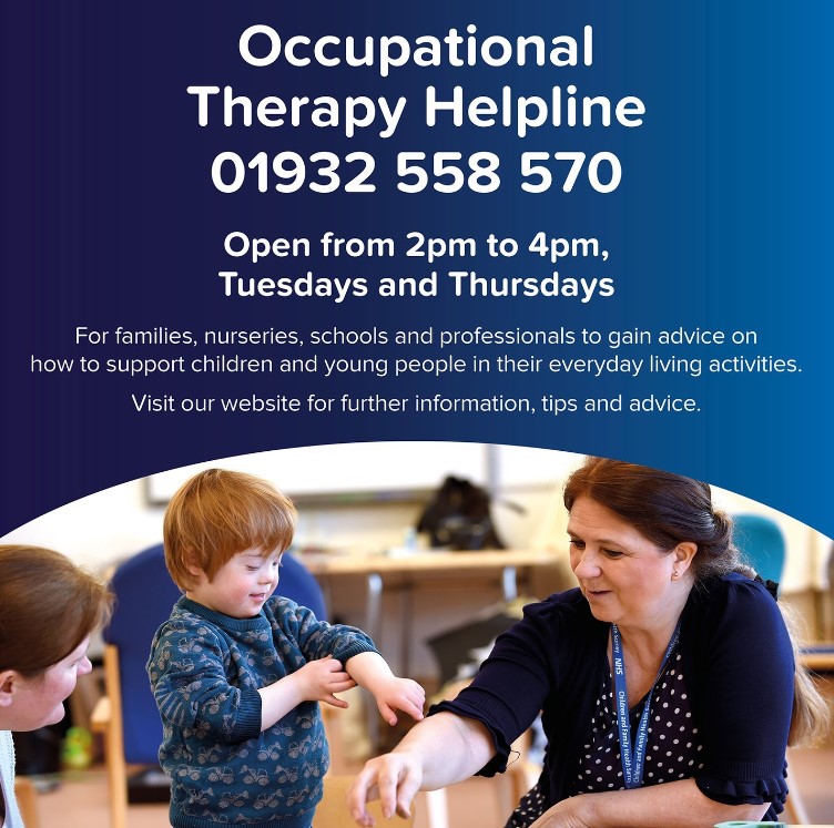 Have you heard of the Occupational Therapy Helpline? It is open Tuesdays and Thursdays 2-4pm, for families, nurseries, schools and professional to receive advice. Further details:  orlo.uk/9KMBB