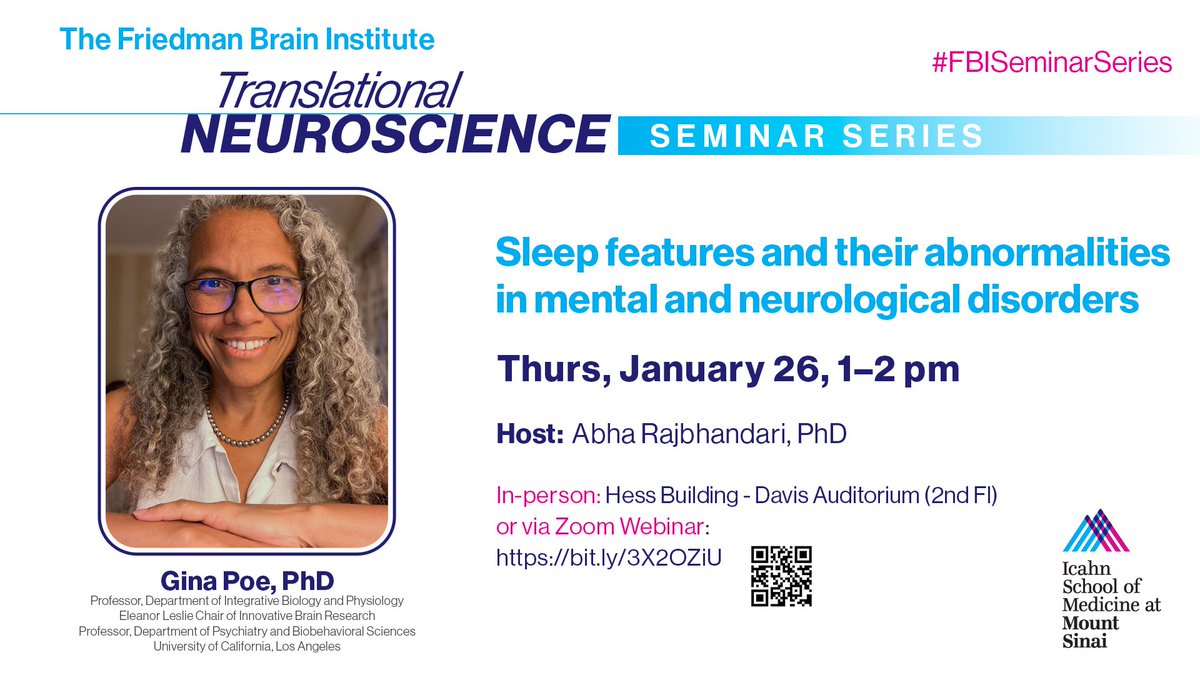 SET YOUR ALARMS! INCREDIBLY EXCITED to welcome <a href="/UCLA/">UCLA</a>'s Dr. Gina Poe to the #FBISeminarSeries. Hosted by Abha Rajbhandari, Dr. Poe presents "Sleep features &amp; their abnormalities in mental &amp; neurological disorders" Thurs, 1/26, 1pm. Live | via Zoom Webinar: bit.ly/3X2OZiU