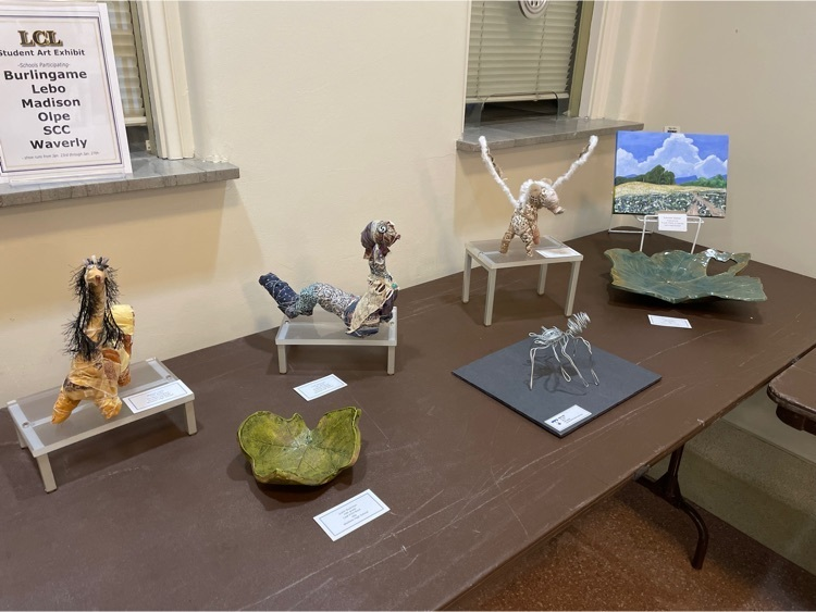 Today is the first day of the LCL art exhibit at WAW auditorium. The show will last during the LCL tournament until Friday evening. League schools participating are Madison, Olpe, SCC, Lebo, Waverly, and Burlingame.