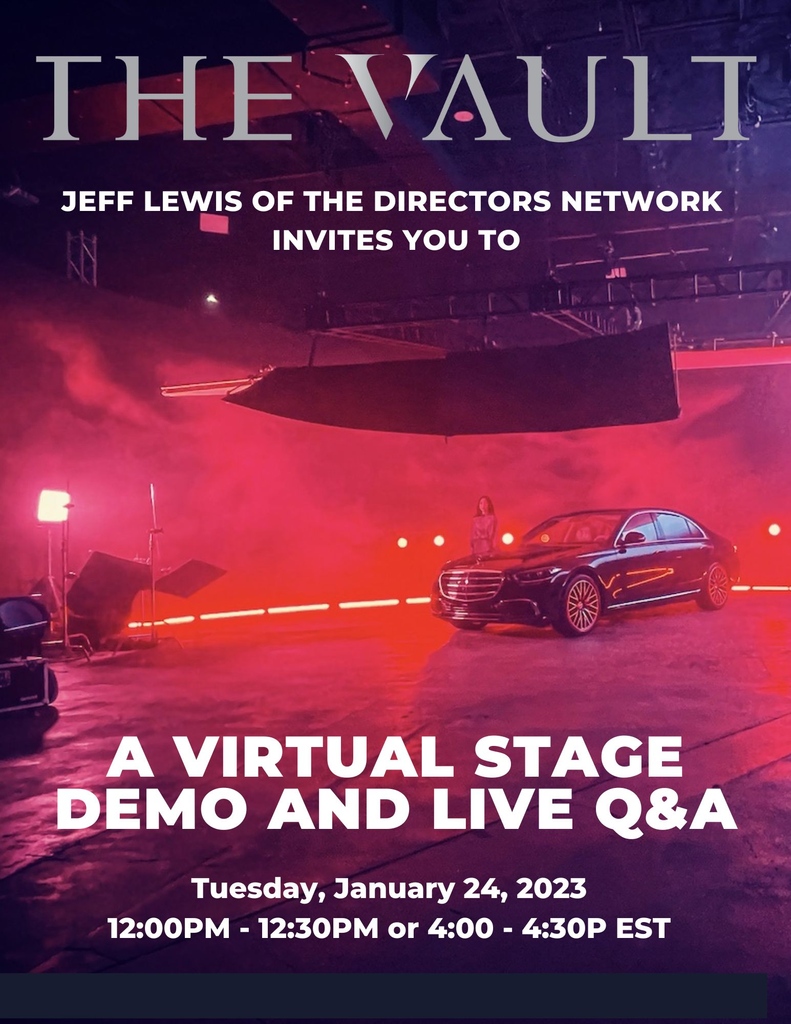 DirectorsNetwrk's tweet photo. Want to learn more about one of the industry's most cutting-edge technologies? Join Jeff and the TDN team TOMORROW for a live demo with The Vault! 

DM now for more info or to RSVP!

#videoproduction #virtual #commercial #production  #studio #tech https://t.co/whWUIyHbEi